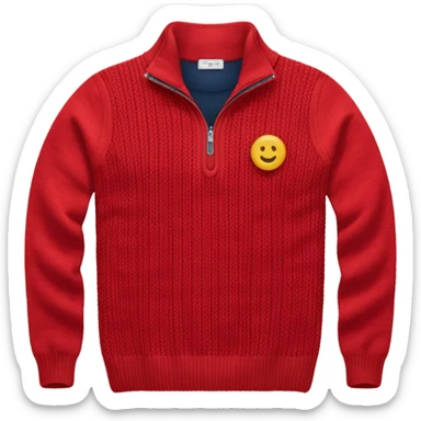 red knitted quarter zip with the knitting visible sticker