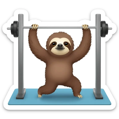 A cute sloth in iso emoji style going to a gym doing exercise sticker