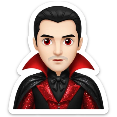 Count Dracula from Universal Monsters with jet black hair, black and red sequin outfit  sticker