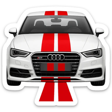 Add bold racing stripes to the white Audi S3 8V. Keep the background transparent. Maintain the car's original style and details. sticker