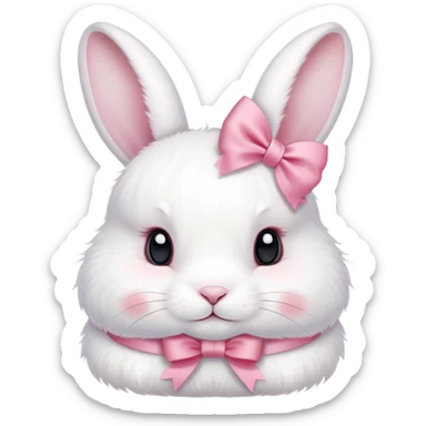 a cute white bunny with pink blush and a pink ribbon on the white rabbit's head sticker