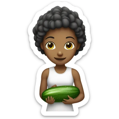 Girl holding a cucumber sticker
