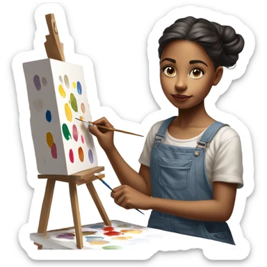 Girl painting art to numbers sticker