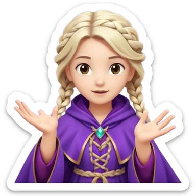 A playful mage girl with braids, purple cloak, and magic swirling around her hands.
 sticker