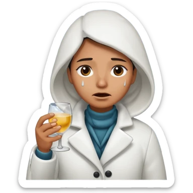 Antarctica person, eskimo glass, white coat, crying sticker