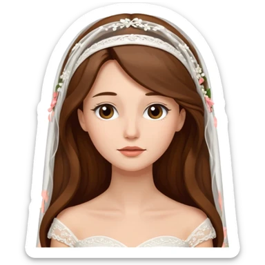 Blonde skin bride with a long veil with brown hair with a chin on her face sticker