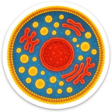 Zelle, deren Inhalt leuchtet in verschiedenen Farben (z. B. blau für Wasser, rot für Proteine, gelb für Lipide sticker