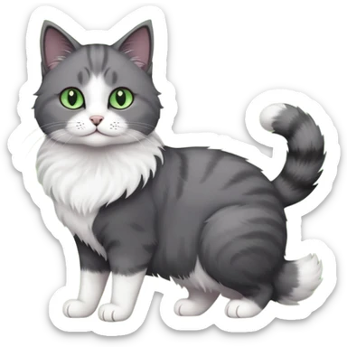 one dark grey and white cat and one completely solid dark grey cat with green eyes and only white paws sticker