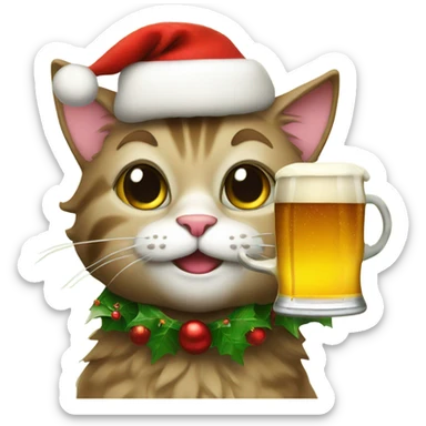 Xmas Cat with beer glass sticker