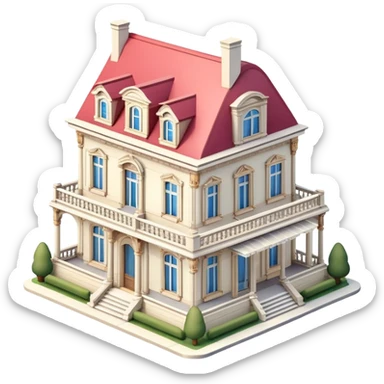 Parisian mansion, isometric dollhouse-style, realistic sticker