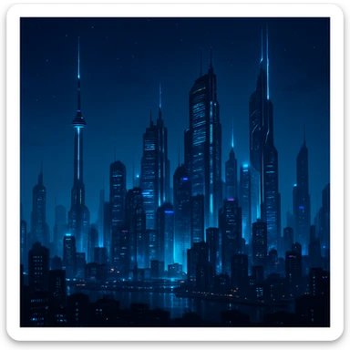 futuristic city skyline at night sticker