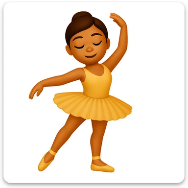 Keep the image just like the reference but show the ballerina's full legs in the style of iOS emoji. Same pose, yellow tutu, elegant, smooth, and shiny. sticker
