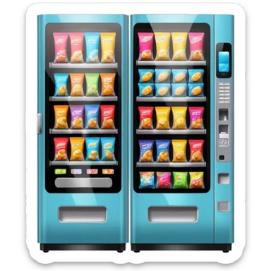 compact snack vending machine emoji in Apple style, visible snacks behind glass, colorful selection, modern look sticker