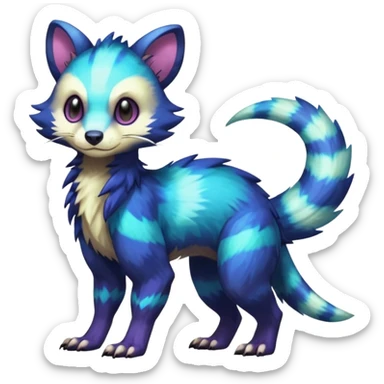 Colorful translucent luminescent glowing Trico-Sergal-Furret-Ferret-Wolverine-Vernid-furry-fursona-fusion-Fakemon-animal-hybrid-creature, full body sticker