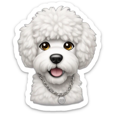 rapper-with hoop-white skin-black hair-beard-bichon dog-white-smile sticker