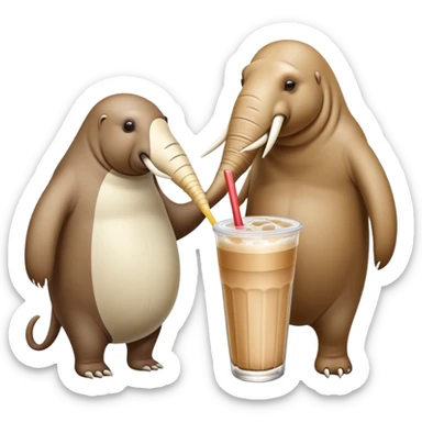 Walrus and anteater with a double straw drink sticker