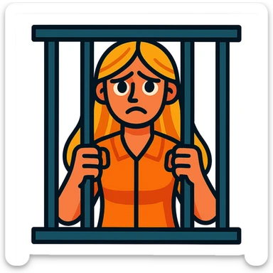 golden girl with long hair in jail, vibrant toon style sticker