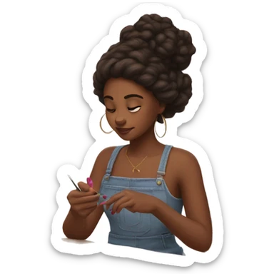 Brown skin girl painting her nails sticker