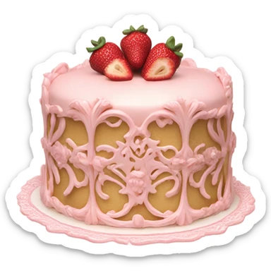 vintage rococo highly detailed pale pink cake with strawberries sticker