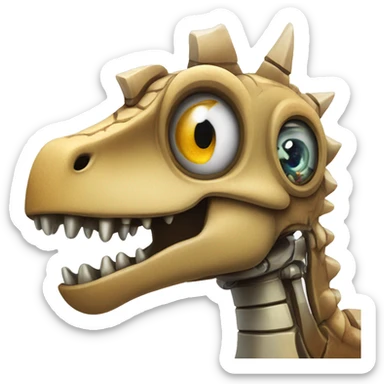 confused robot dinosaur with swirls for eyes sticker