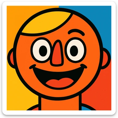 smiling face, vibrant cartoon style sticker