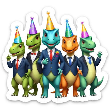 office dinosaurs in suits celebrating birthday sticker