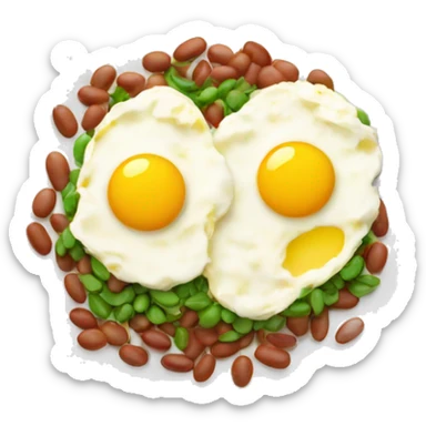 scrambled eggs with beans on a white plate sticker