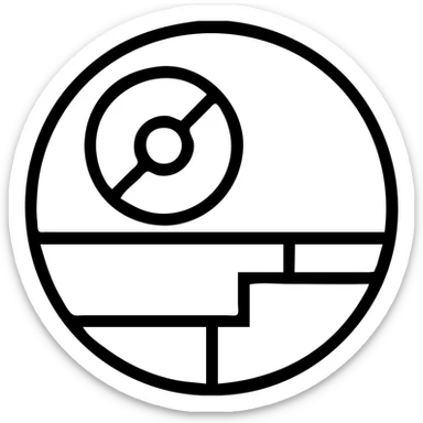 icon of a moon with Star Wars motifs, flat design, bold outline sticker