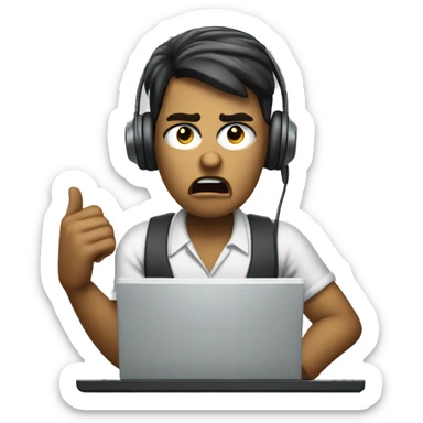 telemarketing attendant with a computer angry sticker