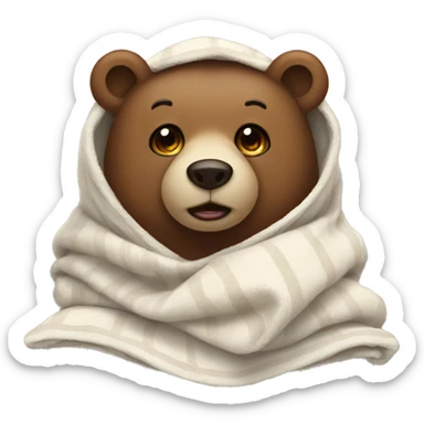 bear cozy in blanket sticker