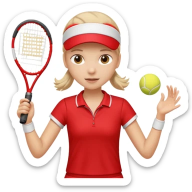 white young girl playing tennis, wearing a red outfit sticker