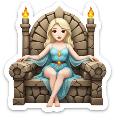 Woman reclining on a stone throne, sheer fabric, torchlight, dangerous sticker