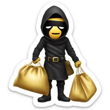 Robber emoji holding a bag with gold sticker