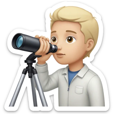 A person looking through a telescope, focusing on something far in the distance sticker