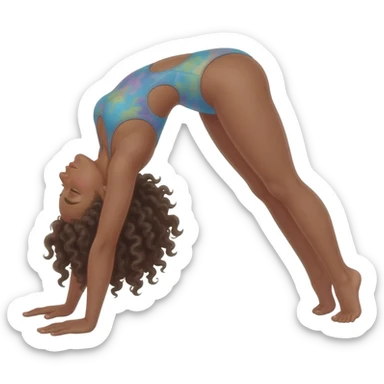 Une fille. Cheveux bouclé. Maillot. Verse. Elle adore faire du yoga ? Ce ça passe dors. À l'appel Juliette sticker