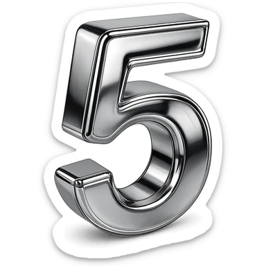 number 5 in chrome 3D emoji style sticker