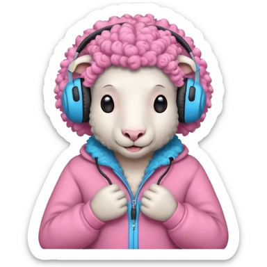 blue curly haired sheep with headphone and pinkcostumes  sticker