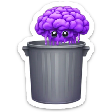 a trash can with purple brain instead of the lid, happy face sticker
