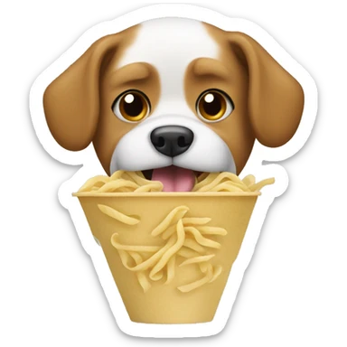 dog eating noddles sticker