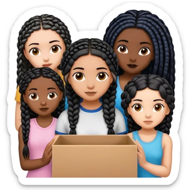 1 Chinese girl, 1 black and white girl, 2 black girls with box braids, and 1 white girl with brown hair  sticker