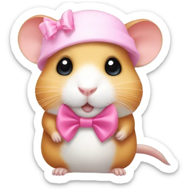 Hamster with cute eyes wearing a pink bow on the head sticker