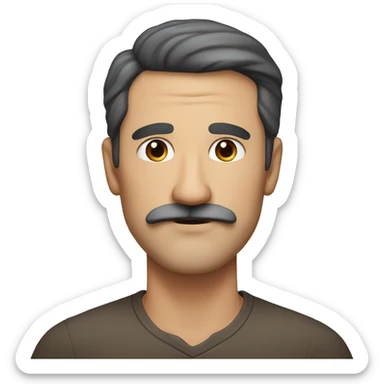 Kind face of a middle-aged man with dark hair, mustache, fair skin, brown eyes sticker