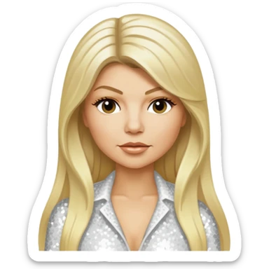 Fergie with light skin, long blonde hair, white sequin outfit sticker