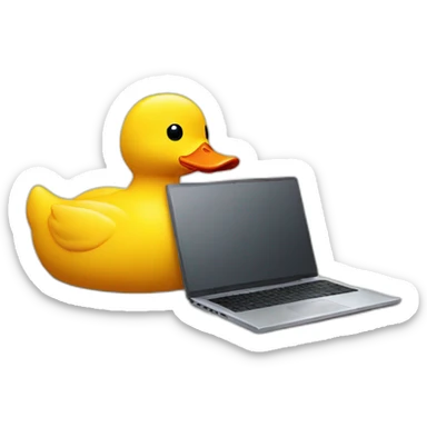 rubber duck looking at laptop sticker