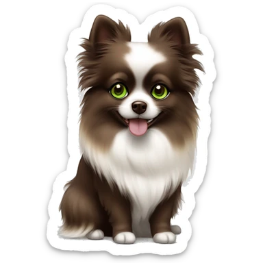 girl chocolate tri merle pomeranian with green eyes  sticker