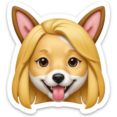 model girl with dog ears and dog tongue, styled like the iOS emoji Snapchat dog mask, simple and expressive sticker