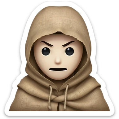 creepy sinister man with burlap sack over head, dark atmosphere, menacing stance sticker