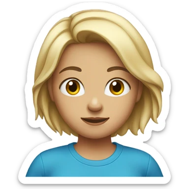 girl in a blue T-shirt stands with her back sticker