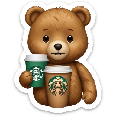 teddy bear with one cup of starbucks coffee sticker