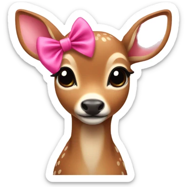 Fawn with a pink bow around its neck sticker